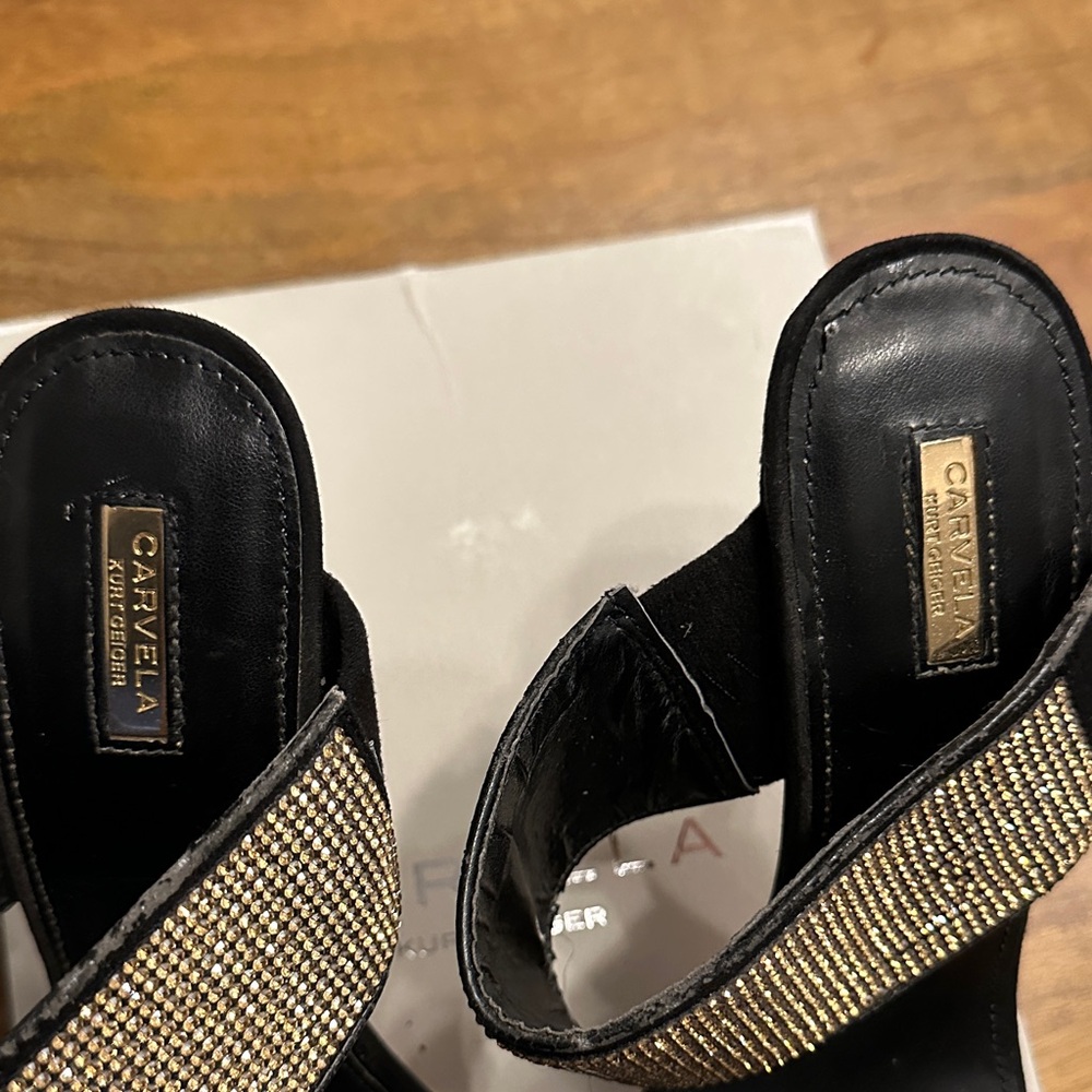 Black Crystal-Embellished Women’s Slide Heels - Picture 2 of 7